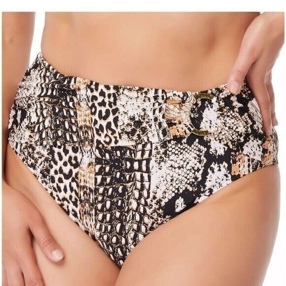 Bleu Rod Beattie Walk On The Wild Side High Waist Bikini Bottom Brown, Black, 14